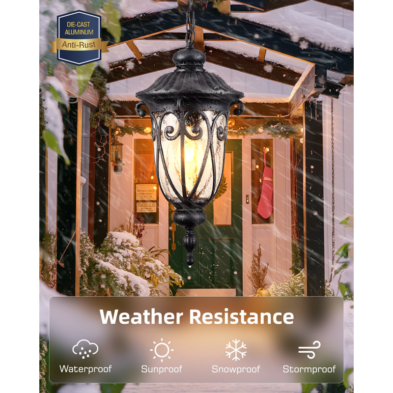 Black Outdoor Hanging Lights for Porch, House, 18.5" H x 9.5" W x 9.5" D