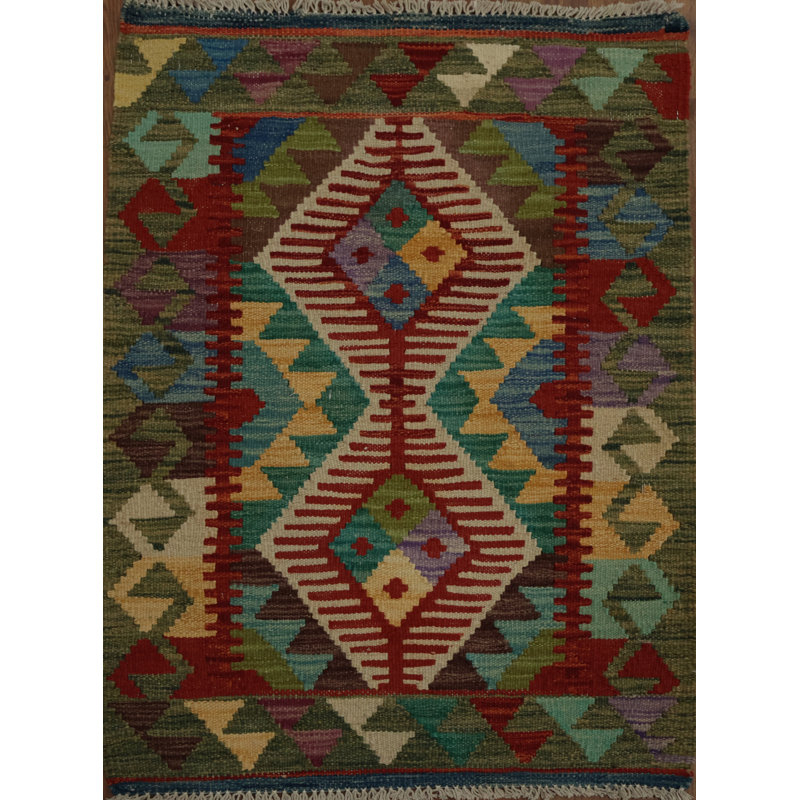 Tapis kilim à motif géométrique éclatant 2X3