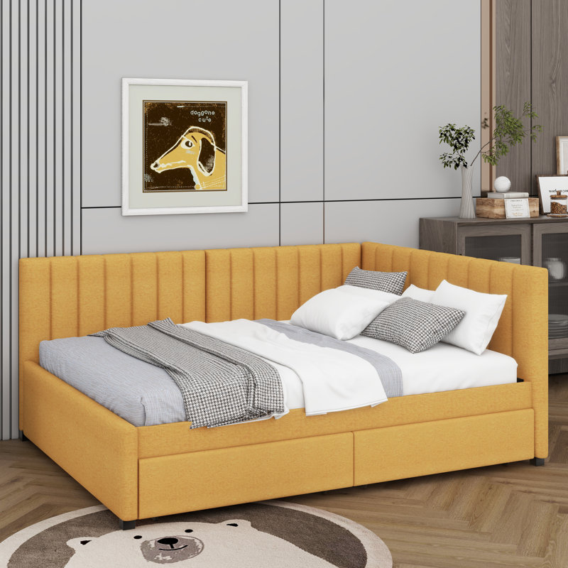 Full-Size Upholstered Daybed With Two Spacious Built-In Storage Drawers, Gray