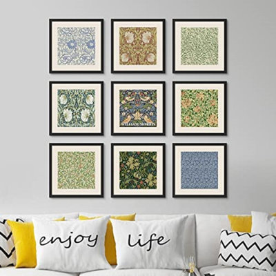 "Signature", art mural, ensemble de reproductions d'art sur châssis, William Morris, motifs floraux, nature sauvage, illustrations, art moderne, rustique
