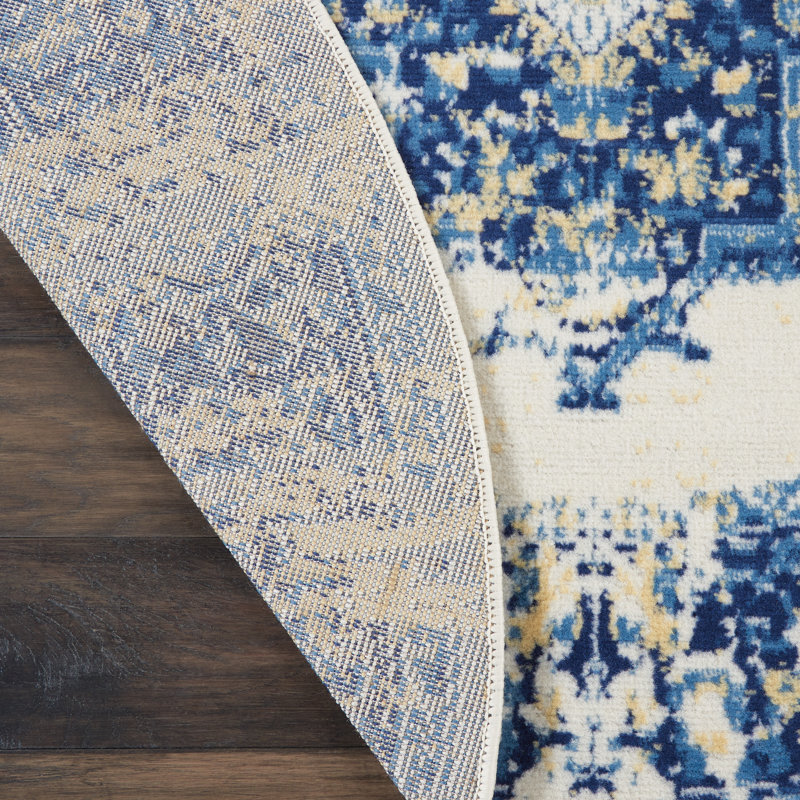 Burnie Oriental Blue/Ivory Area Rug, Round 5'3"