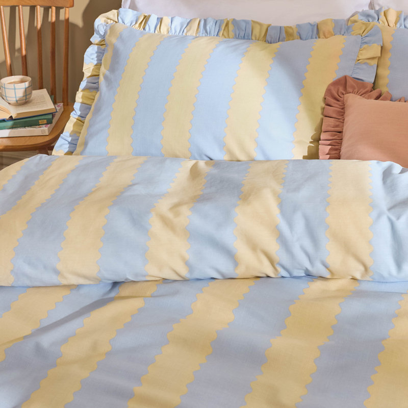 Birdie Stripe Cotton Blend Striped Duvet Cover Set with Pillowcases Included, Single Duvet Cover + 1 Standard Pillowcase 