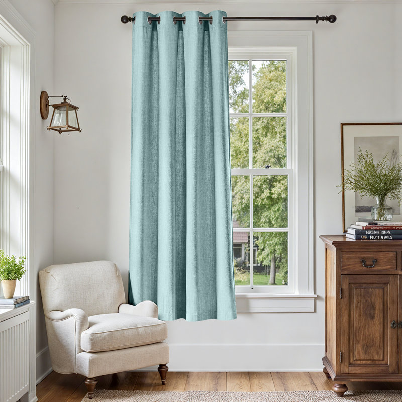 Grommet Room Darkening Linen Textured Curtain, 50" W x 72" L, Aqua Blue
