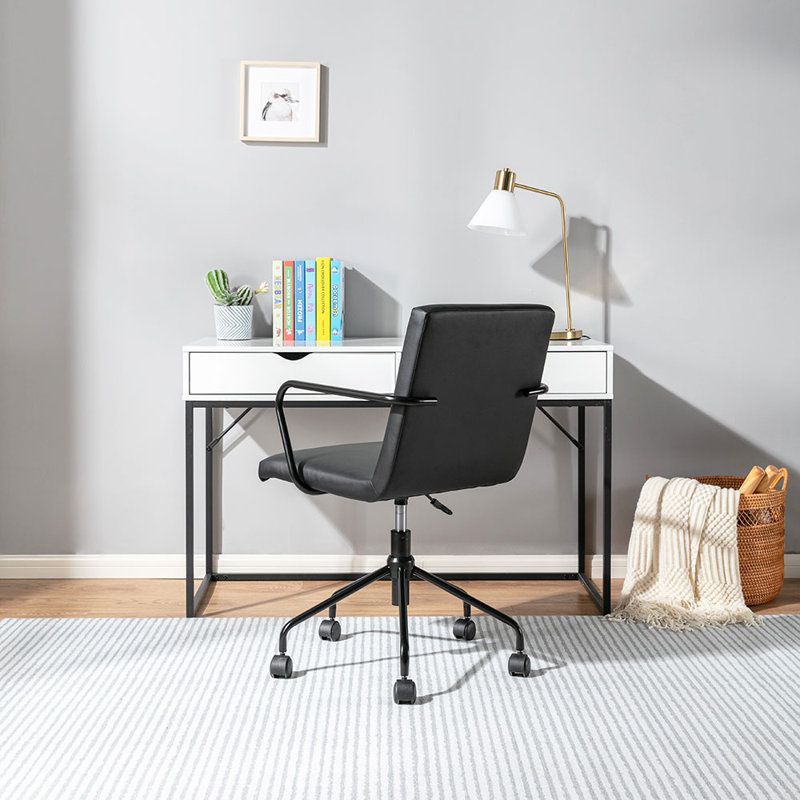 Logan Black Faux Leather Swivel Desk Chair with Metal Base