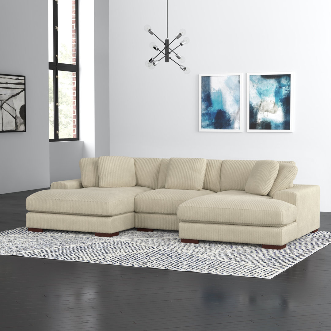 Cabbar 3-Piece Upholstered Sectional Wade Logan® Fabric: Beige Corduroy