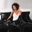 Drap-housse noir luxueux 100% satin noir 7 pièces, surface lisse, réduit la casse des cheveux