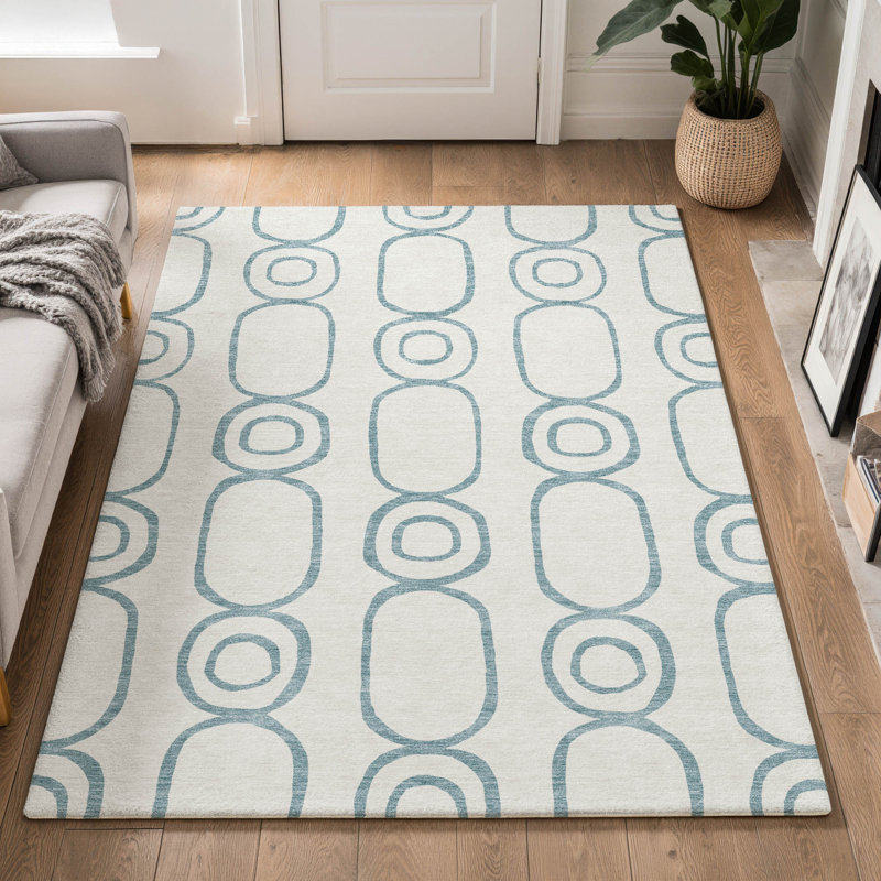 Tapis géométrique lavable à la machine de qualité supérieure Mayfield AMF2344, Sarcelle, 9 pi x 12 pi