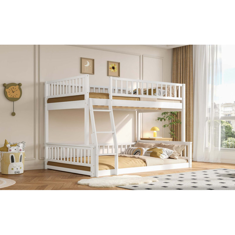 Full XL Over Queen Bunk Bed With Ladder And Guardrails