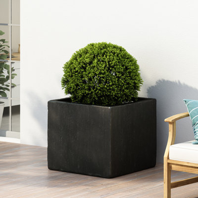 Jardinière extérieure carrée noire - l 21,78 po x P 18,83 po, béton léger, attrayante pierre carrée, noire, entretien-