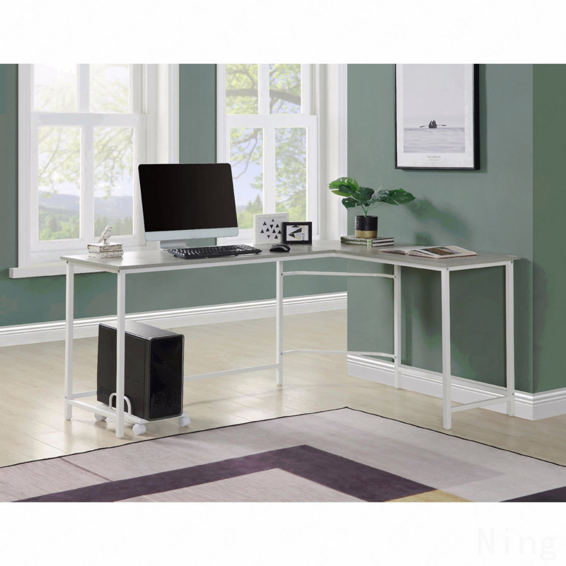 Bureau d'ordinateur en L gris et blanc