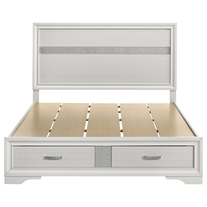Grand lit à panneau en bois avec rangement SantaAna, Grand lit, Blanc