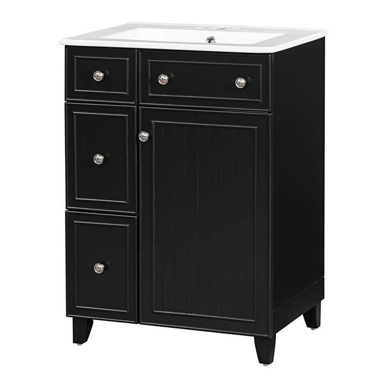Armoire de salle de bain 1 porte avec lavabo en céramique