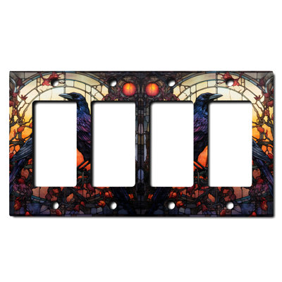 Halloween Spooky Raven Birds Christmas Festive Tree Lights 4 - Gang Toggle Light Switch Standard Wall Plate