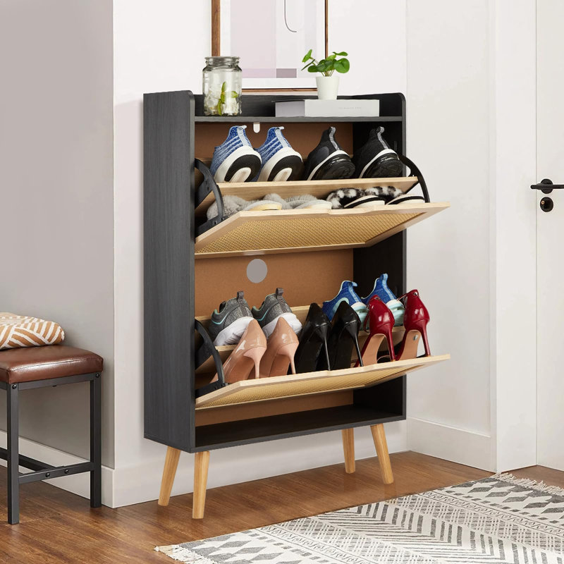 8 Pair Shoe Storage Cabinet, Black/Yellow