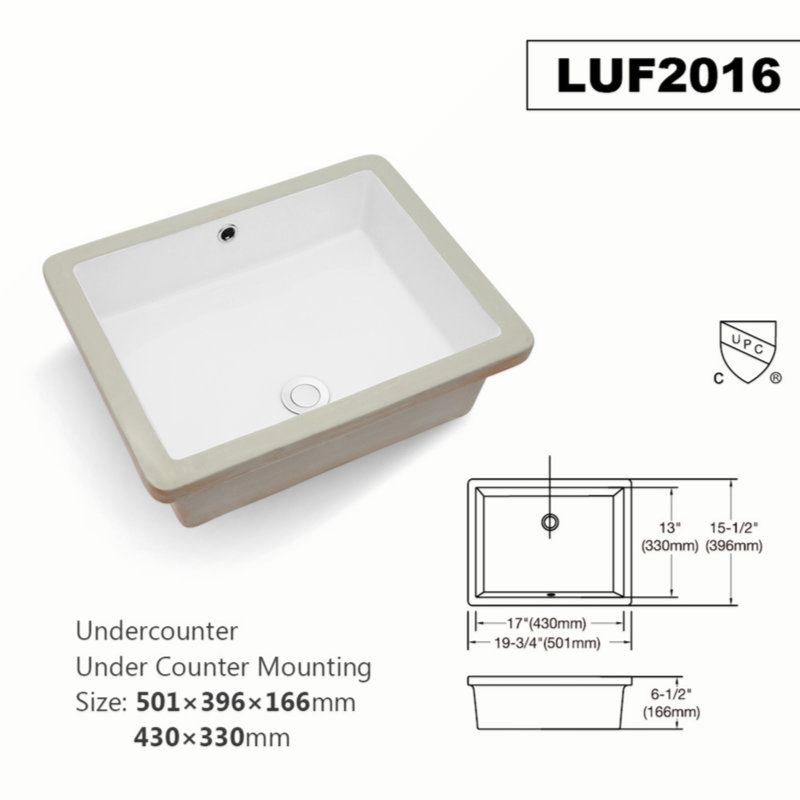 20 Inch White Ceramic Rectangular Undermount Bathroom Sink with Overflow