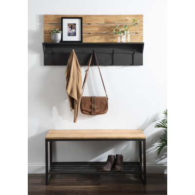 Samuels Rubberwood Accent Shelf with Hooks