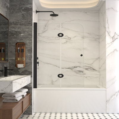 Oak 42" W X 55" H Frameless Bi-Fold Folding Tub Door With Clear Glass