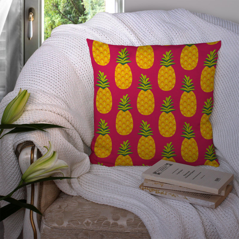 Coussin intérieur/extérieur d’ananas, Rose / Jaune, 14 po x 14 po