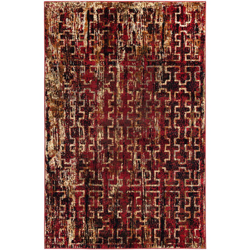 Tapis bordeaux à motif géométrique Knowle, Rectangle 5 pi 3 po x 7 pi 1 po