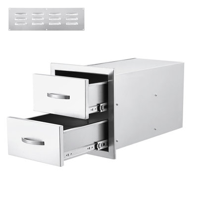 Tiroirs de cuisine extérieurs en acier inoxydable à triple accès, armoire de rangement pour barbecue avec porte-essuie-tout, montage encastré résistant aux intempéries en acier inoxydable 304 pour îlot de terrasse ou coin barbecue