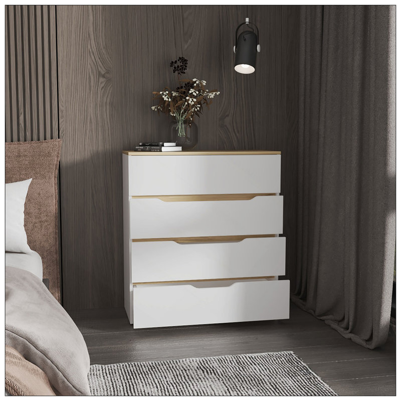 Commode California, quatre tiroirs spacieux, plateau supérieur