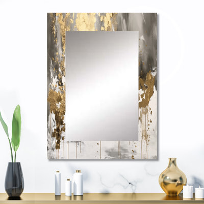 Modern Golden Drip - miroir unique abstrait, grand miroir mural blanc, impression d'art en métal