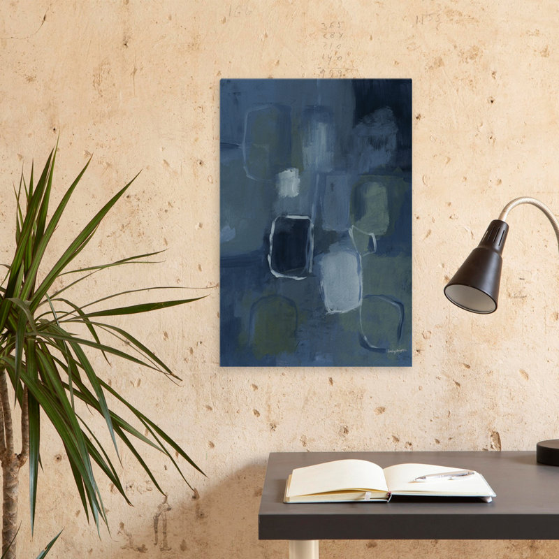 Bleu Jean Baby II abstrait contemporain noir bleu vert, H 24 po x l 16 po
