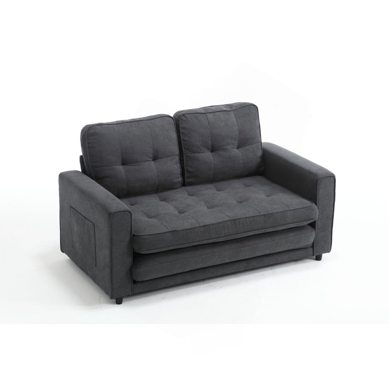 Canapé à 3 volets, canapé-lit futon convertible, causeuse peu encombrante, canapé-lit escamotable pour le salon, gris foncé et gris clair et beige, tissu en lin velours