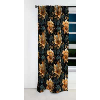 Golden And Dark Poppies Damask - Damask Curtain - Velvet Blackout Damask Curtain - 1 Panels
