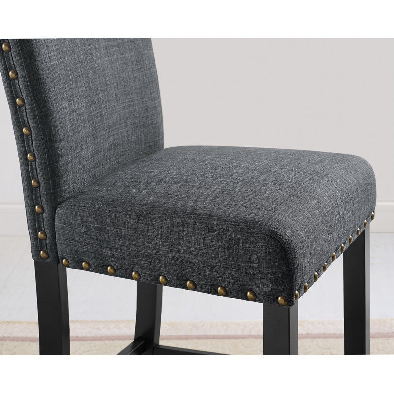 Tabourets de comptoir en tissu avec garniture cloutée Carliana, ensemble de 2, Gris