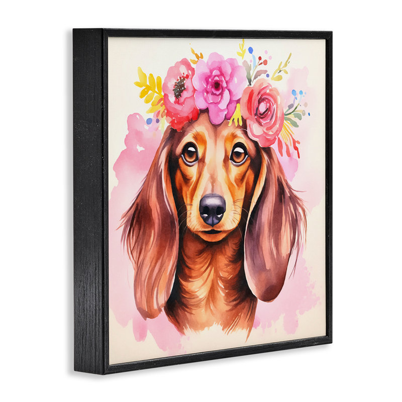Boho, chien teckel encadré par Andrea Haase, H 12 po x l 12 po, Giclée encadrée noir minuit