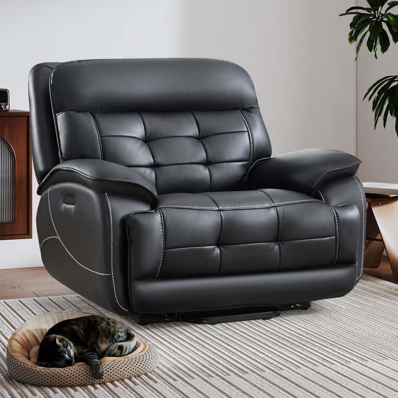 48.43'' Wide Oversized Faux Leather Power Lift Recliner With 8-Point Massage, Lumbar Heat, USB & Type-C Ports, Black