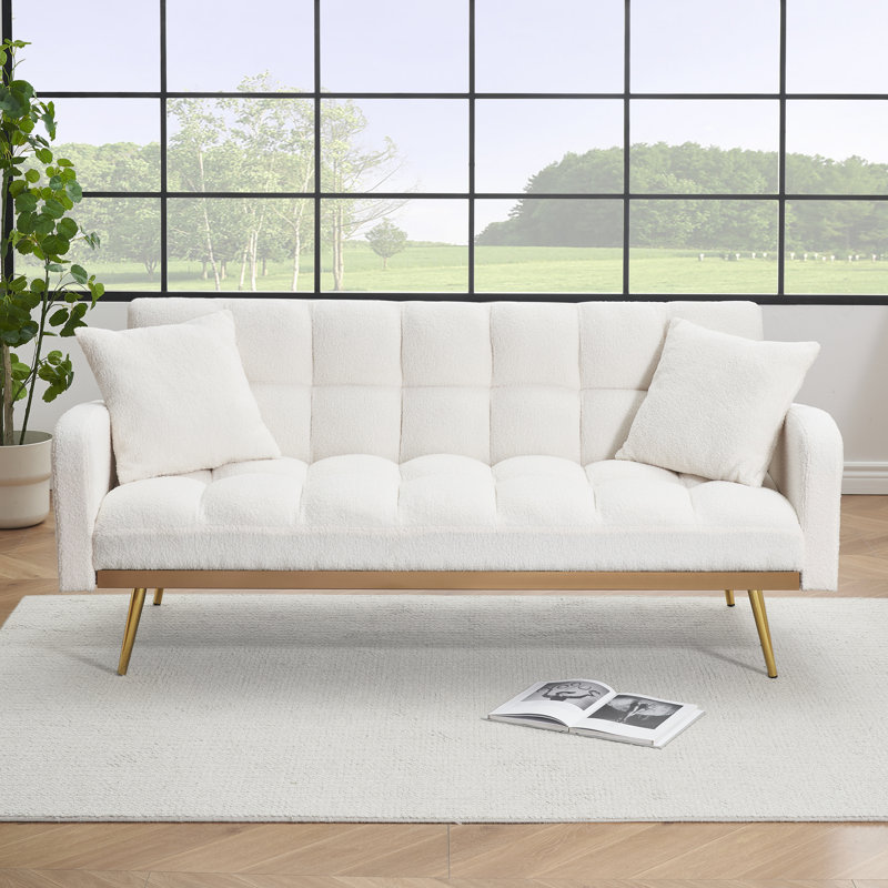 Rinor Upholstered 69'' Reclining Sleeper Sofa, White Polyester