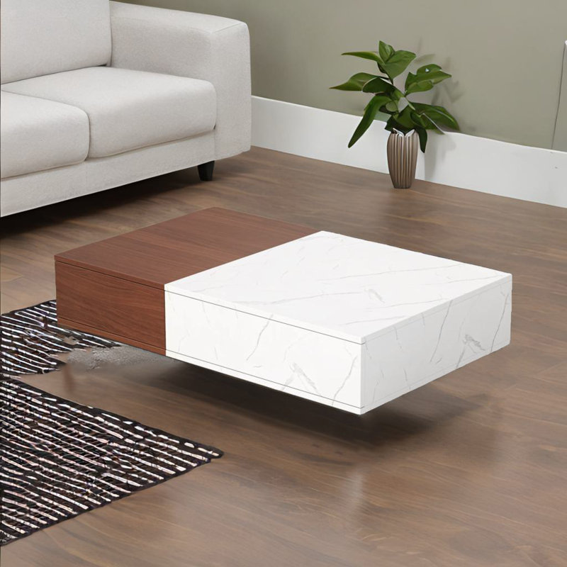 Table basse simple Rolette, Blanc / brun