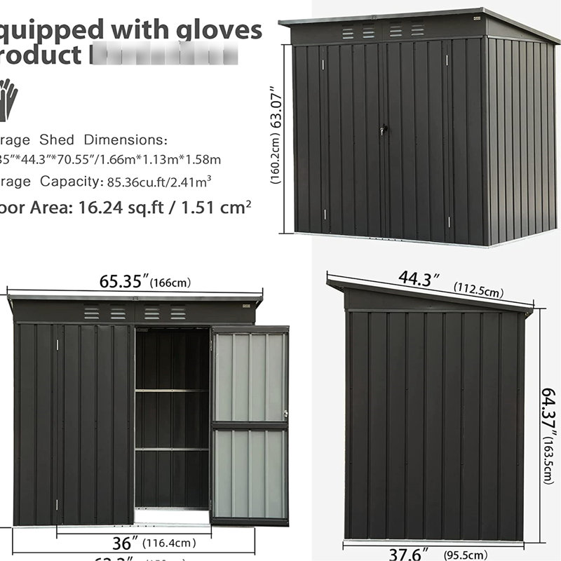 Remise extérieure avec cadre en acier galvanisé - Rangement dans la cour arrière avec toit en pente verrouillable en métal 5 x 3 pi, porte de jardin verrouillable