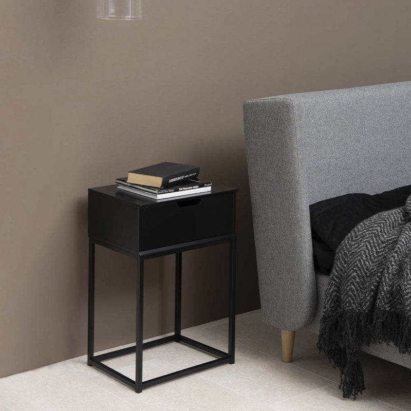 Depue 40cm W Manufactured Wood Bedside Table, Black
