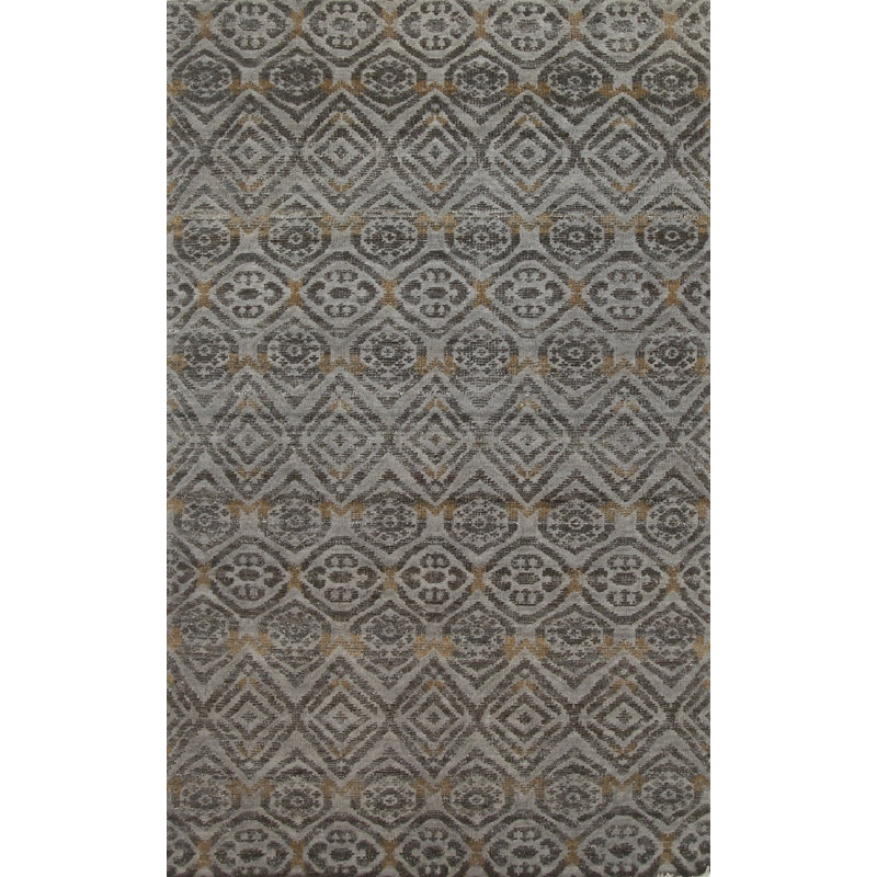 Geometric Hand-Knotted Wool Taupe Area Rug, Rectangle 10' x 14'