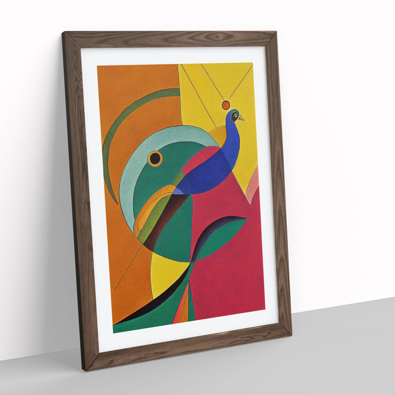 Peacock In Abstract No.5 - Single Picture Frame Print, 64cm H x 46cm W x 2cm D, Walnut Framed