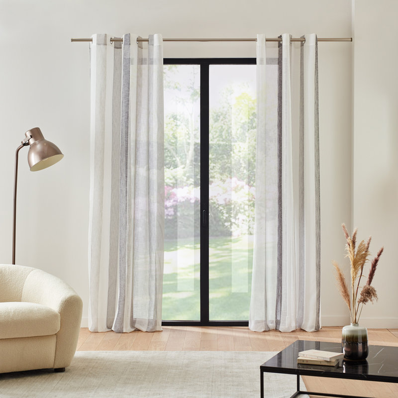 Timeo Sheer Curtain Single Panel, White/Grey