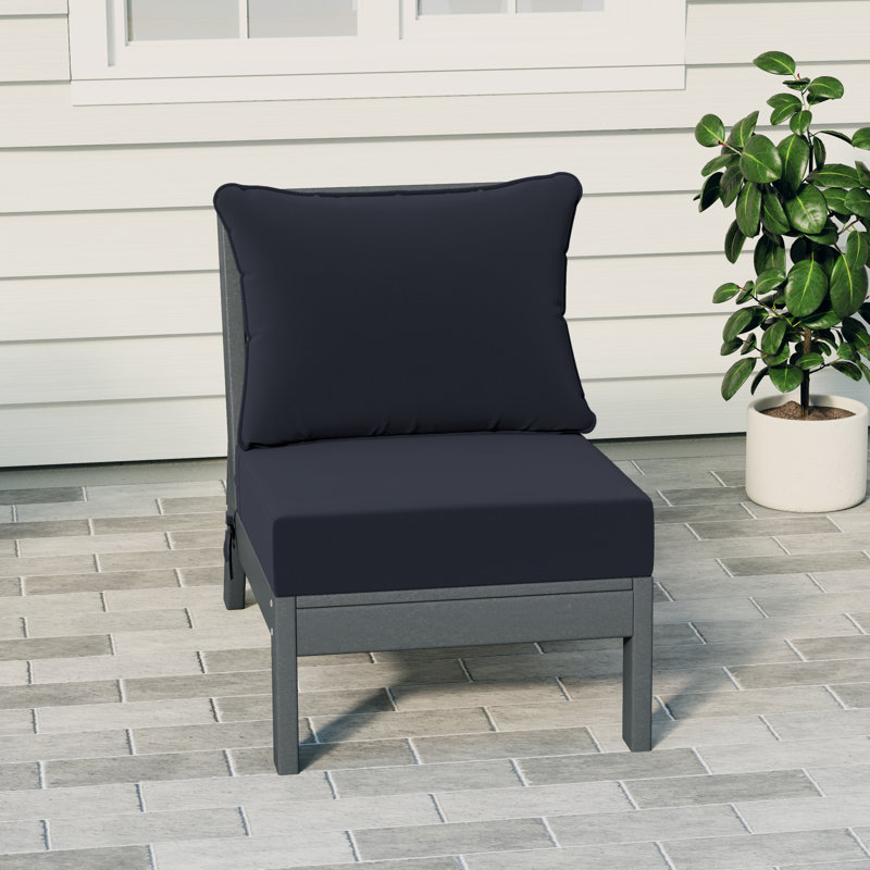 Deep Seating Armless Chair With Cushions, Navy Blue, Gray