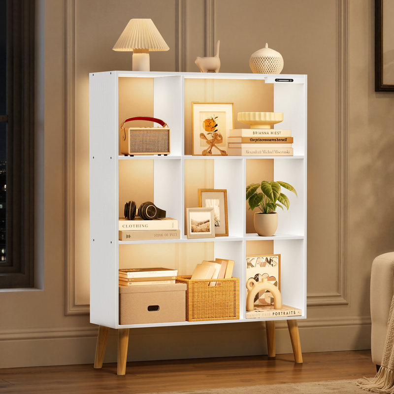 4-Tier Open Shelf Bookshelf 7 Cube Storage Organizer Bookcase With Anti-Tilt Device And LED, White