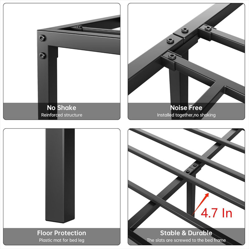  Metal Bed Frame with Mattress Gaskets, Platform Design, Under-Bed Storage, Heavy Duty, Easy Assembly, Twin, 16"