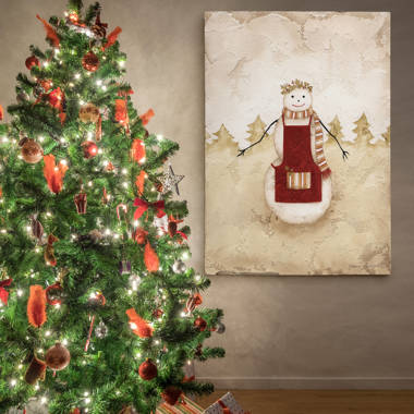 Framed Canvas Art (Champagne) - Christmas Snowman Square by Terry Fan (styles > Decorative Art > Holiday Décor > Christmas > Snowman art) - 26x26 in