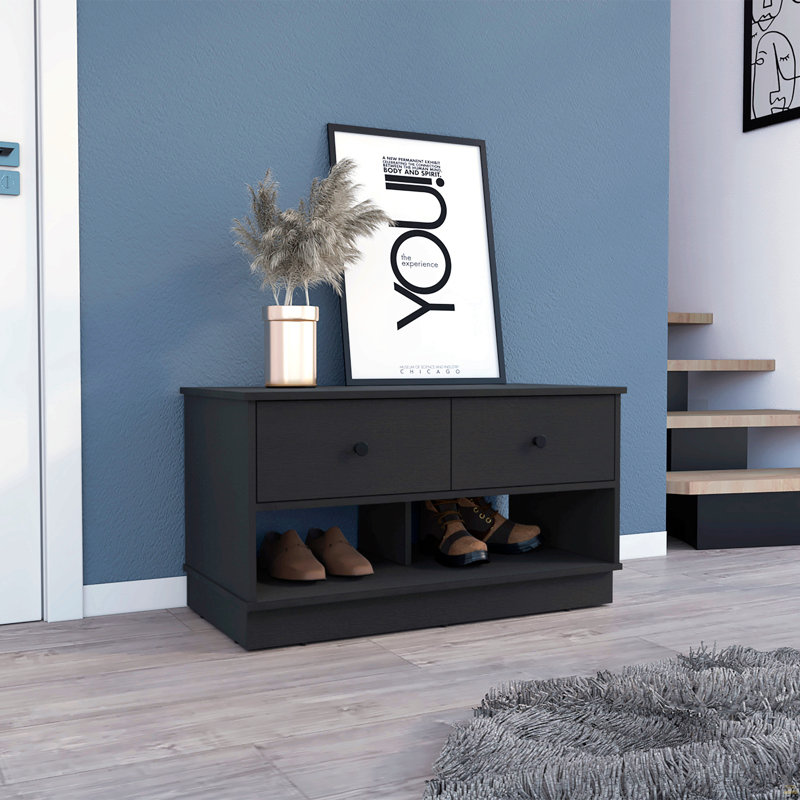 Rectangle 2-Shelf 2-Drawer Storage Bench Wenge, Wenge