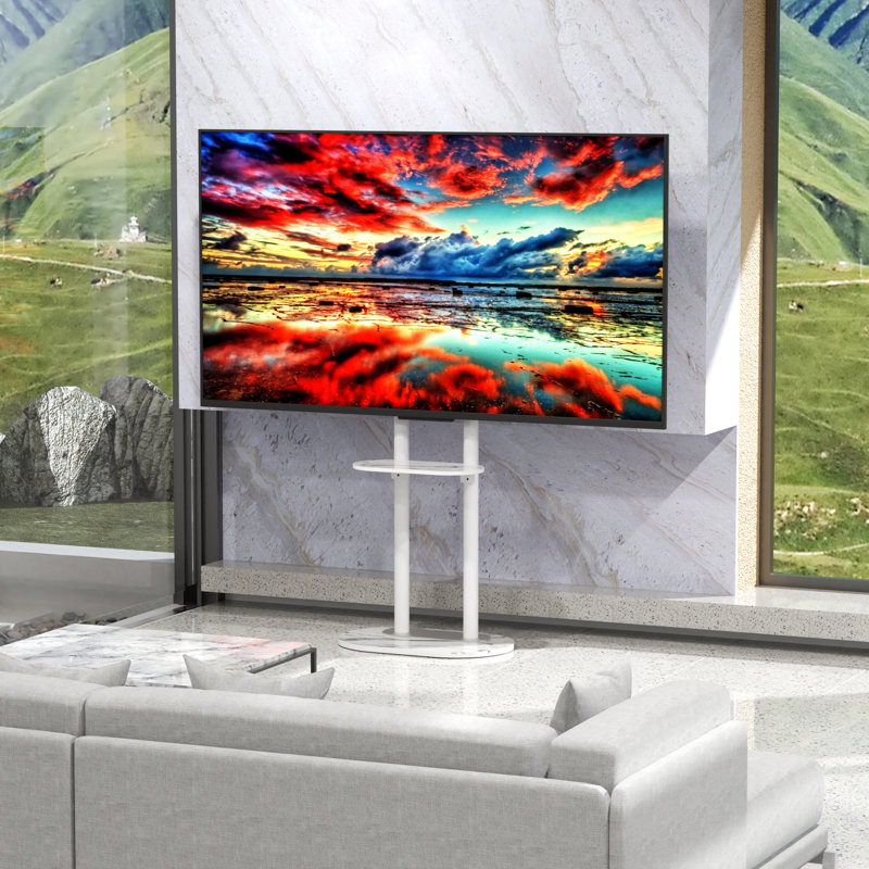 Tv Floor Stand For 40"-75" Height Adjustable Tv Mount , White