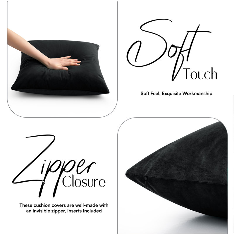 Plain Velvet Cushion Cover-(Pack of 4), Black