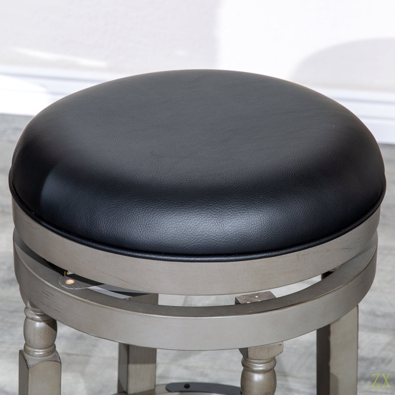 Tabouret 30 ", siège en cuir, Siège noir / cadre gris