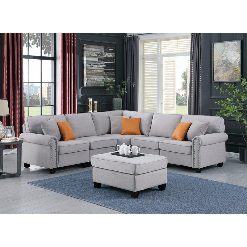 Canapé modulaire de coin avec repose-pieds 98,5 po Chaisson, Mélange de polyester gris clair