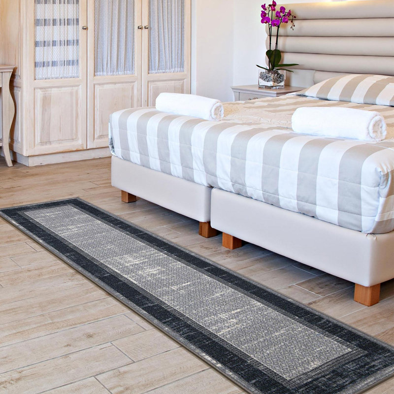 Non-Slip Bordered Area Rug For Living Room, Hallway Runner, Entryway Rug, Runner 2'7" x 9'10"