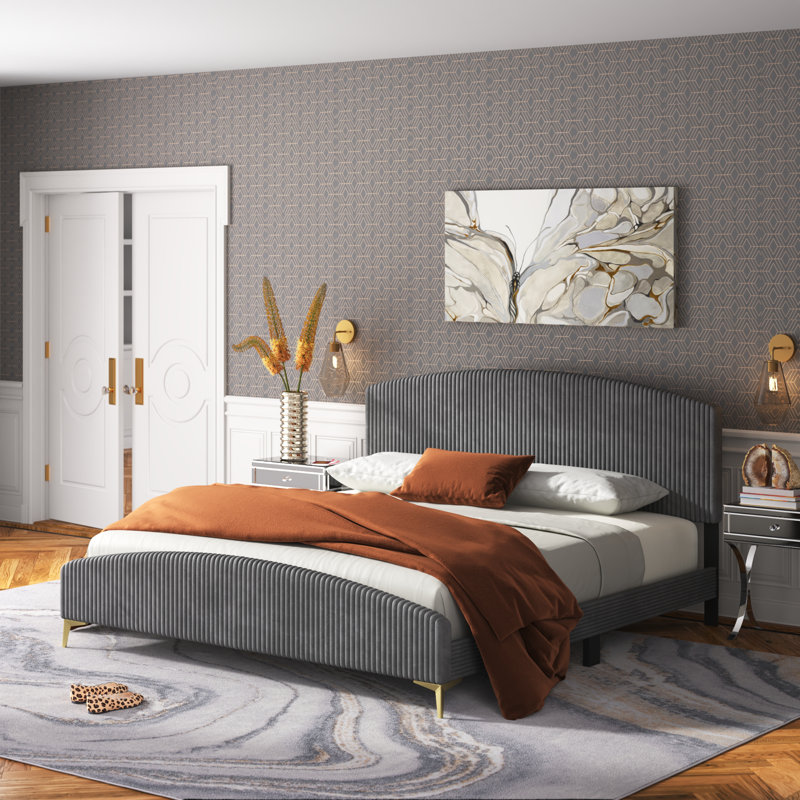 Alphonse Upholstered Standard Bed, Full, Gray Velvet